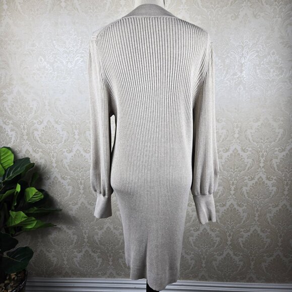 Banana Republic Size XL Kahki Colored Sweater Dress Statement Sleeves Ribbed - Picture 6 of 11